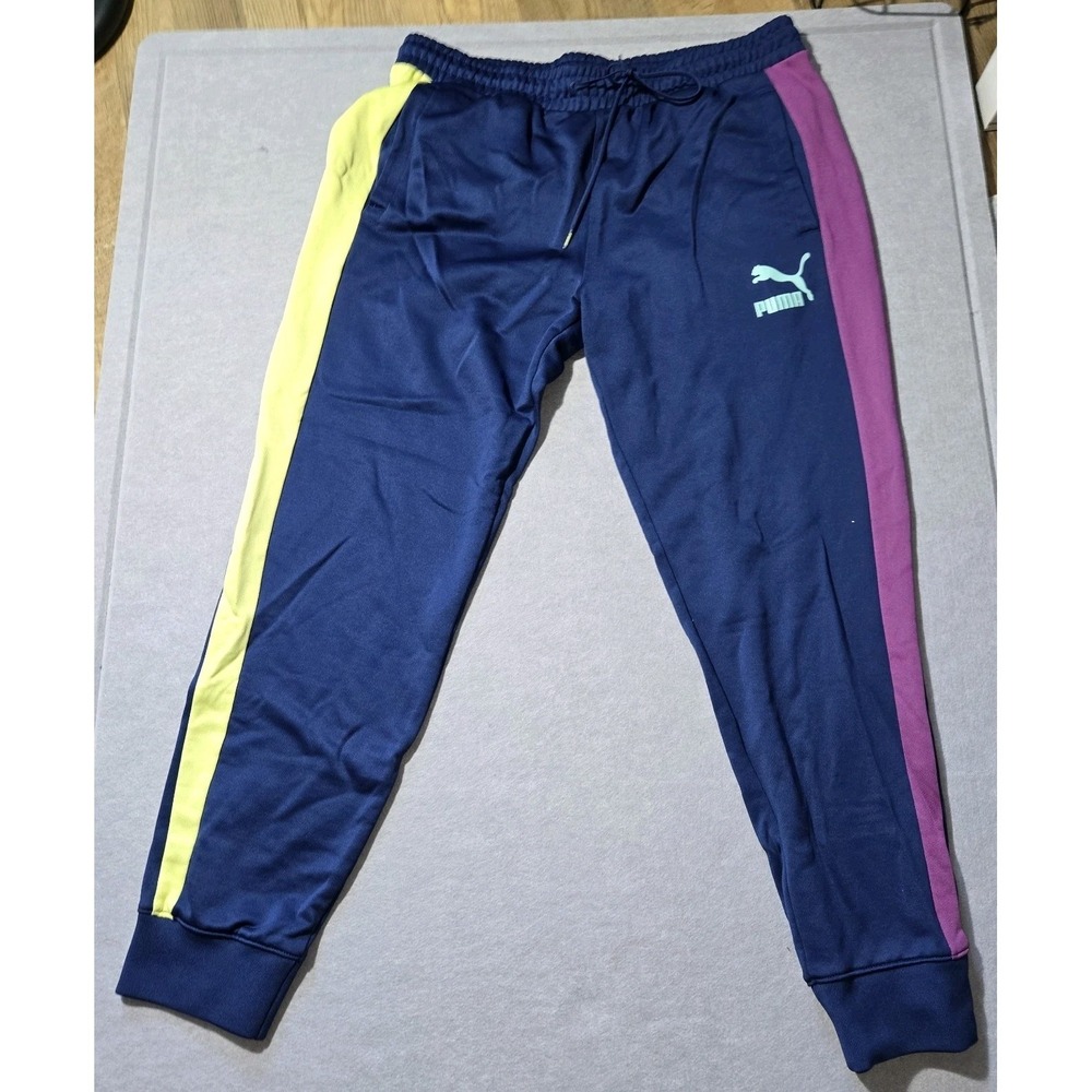 Puma Men's Iconic XL Track Pants Pant Cuff in Blue/Purple/Yellow Medium NWOT